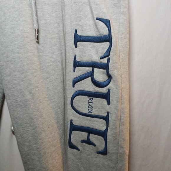 True Religion Mens Jogger Sweatpants Size 2XLCotton Blend Blue Lettered Gray - Picture 4 of 13